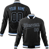 Custom Black-Pinstripe & Light-Blue Gray Pinstripe Varsity Jacket JA01240607XY050