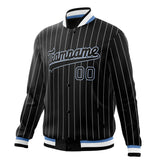 Custom Black-Pinstripe & Light-Blue Gray Pinstripe Varsity Jacket JA01240607XY050