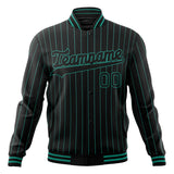 Custom Black-Pinstripe & Teal Teal Pinstripe Varsity Jacket JA01240607XY051