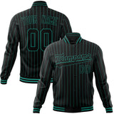 Custom Black-Pinstripe & Teal Teal Pinstripe Varsity Jacket