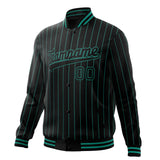 Custom Black-Pinstripe & Teal Teal Pinstripe Varsity Jacket JA01240607XY051