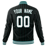 Custom Black-Pinstripe & White Teal Pinstripe Varsity Jacket JA01240607XY052