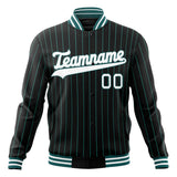 Custom Black-Pinstripe & White Teal Pinstripe Varsity Jacket JA01240607XY052