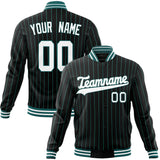 Custom Black-Pinstripe & White Teal Pinstripe Varsity Jacket