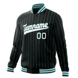 Custom Black-Pinstripe & White Teal Pinstripe Varsity Jacket JA01240607XY052