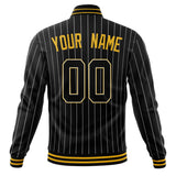 Custom Black-Pinstripe & Gold Gray Pinstripe Varsity Jacket JA01240607XY054