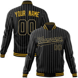 Custom Black-Pinstripe & Gold Gray Pinstripe Varsity Jacket