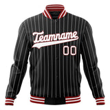 Custom Black-Pinstripe & White White Pinstripe Varsity Jacket JA01240607XY056