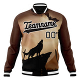 Custom Brown & Black Wolf Fullmoon Party 3D Varsity Jacket JA01240607YX066