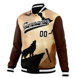 Custom Brown & Black Wolf Fullmoon Party 3D Varsity Jacket JA01240607YX066