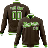 Custom Brown & Neon-Green Solid Color Varsity Jacket JA01240607YX074