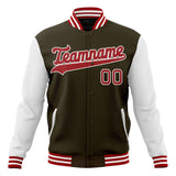 Custom Brown & White Solid Color Varsity Jacket JA01240607YX076