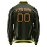 Custom Olive Brown Solid Color Varsity Letterman Jacket JA02240617LH298