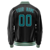 Custom Black Teal Gray Pinstripe Varsity Letterman Jacket JA02240617HF032