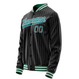 Custom Black Teal Gray Pinstripe Varsity Letterman Jacket JA02240617HF032