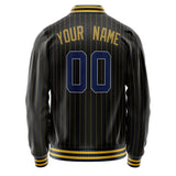 Custom Black Royal Old Gold Pinstripe Varsity Letterman Jacket JA02240617HF033