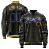 Custom Black Royal Old Gold Pinstripe Varsity Letterman Jacket JA02240617HF033