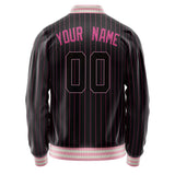 Custom Black Pink Pink Pinstripe Varsity Letterman Jacket JA02240617HF036