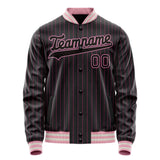 Custom Black Pink Pink Pinstripe Varsity Letterman Jacket JA02240617HF036