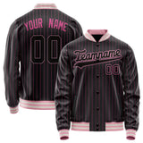 Custom Black Pink Pink Pinstripe Varsity Letterman Jacket JA02240617HF036