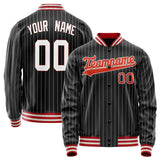 Custom Black Orange Gray Pinstripe Varsity Letterman Jacket