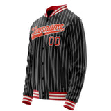 Custom Black Orange White Pinstripe Varsity Letterman Jacket JA02240617HF038