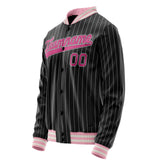 Custom Black Pink Gray Pinstripe Varsity Letterman Jacket JA02240617HF039