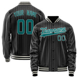 Custom Black Teal Gray Pinstripe Varsity Letterman Jacket