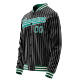 Custom Black Teal White Pinstripe Varsity Letterman Jacket JA02240617HF041