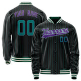 Custom Black Purple Teal Pinstripe Varsity Letterman Jacket