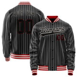 Custom Black White White Pinstripe Varsity Letterman Jacket JA02240617HF043