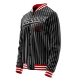 Custom Black White White Pinstripe Varsity Letterman Jacket JA02240617HF043