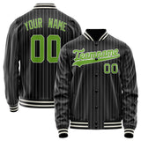 Custom Black Neon-Green Gray Pinstripe Varsity Letterman Jacket JA02240617HF048