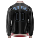 Custom Black Light-Blue Gray Pinstripe Varsity Letterman Jacket JA02240617HF050