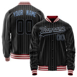 Custom Black Light-Blue Gray Pinstripe Varsity Letterman Jacket JA02240617HF050