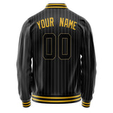 Custom Black Gold Gray Pinstripe Varsity Letterman Jacket JA02240617HF054