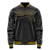 Custom Black Gold Gray Pinstripe Varsity Letterman Jacket JA02240617HF054