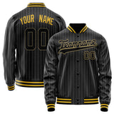 Custom Black Gold Gray Pinstripe Varsity Letterman Jacket JA02240617HF054