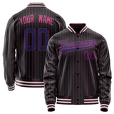 Custom Black Purple Pink Pinstripe Varsity Letterman Jacket JA02240617HF055