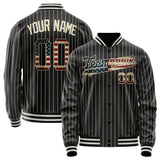 Custom Black Vintage-Usa-Flag Cream Pinstripe Varsity Letterman Jacket JA02240617HF058