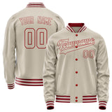 Custom Cream Red Solid Color Varsity Letterman Jacket