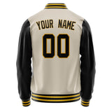 Custom Cream Black Solid Color Varsity Letterman Jacket JA02240617JC091