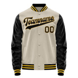 Custom Cream Black Solid Color Varsity Letterman Jacket JA02240617JC091