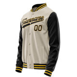 Custom Cream Black Solid Color Varsity Letterman Jacket JA02240617JC091