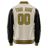 Custom Cream Black Solid Color Varsity Letterman Jacket JA02240617JC092