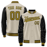 Custom Cream Black Solid Color Varsity Letterman Jacket