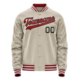 Custom Cream Red Solid Color Varsity Letterman Jacket JA02240617JC093