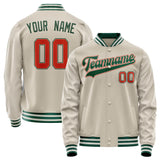 Custom Cream Kelly-Green Solid Color Varsity Letterman Jacket