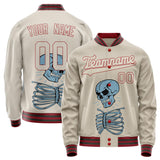 Custom Cream Red 3D Pattern Skull Varsity Letterman Jacket JA02240617JC096