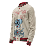 Custom Cream Red 3D Pattern Skull Varsity Letterman Jacket JA02240617JC096